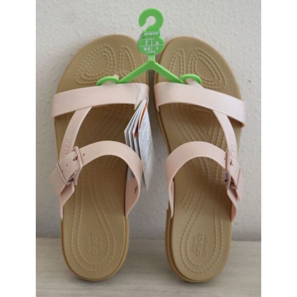 CROCS 208666-6TY Women's Sz 8 Pink Clay Tulum Shimmer Toe Post Sandals - Picture 1 of 7